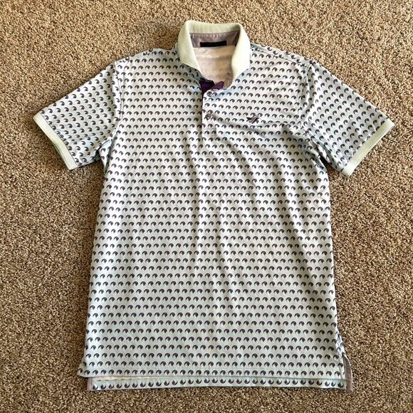 Greyson Mens Printed Polo Shirt M White & Purple Polyester/Spandex Stretch Casua - Picture 2 of 11